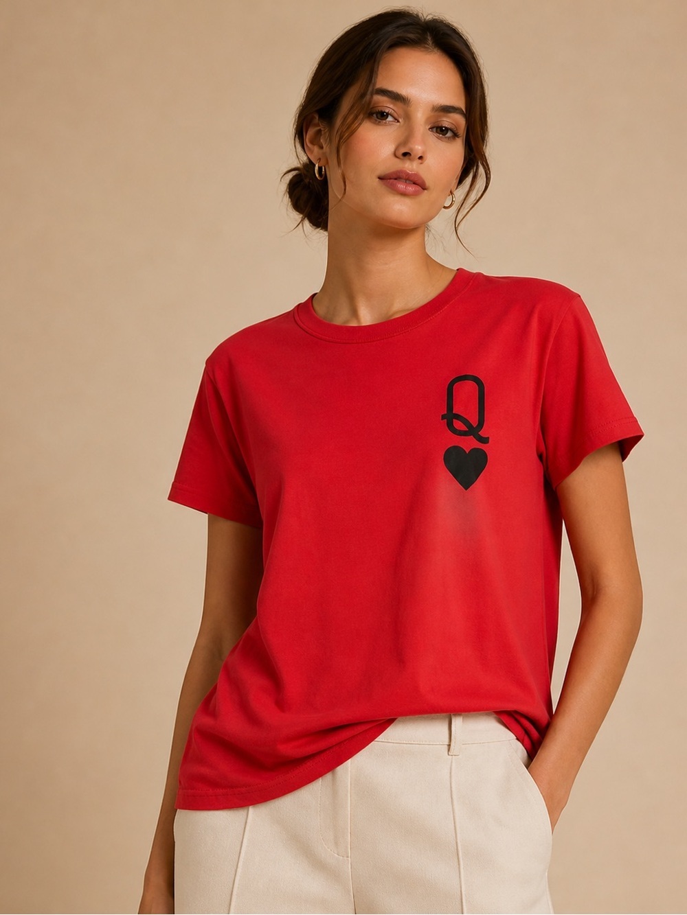 Red Graphic Tee Q Heart Design Casual Street Style T Shirt Trendy Top 4XL